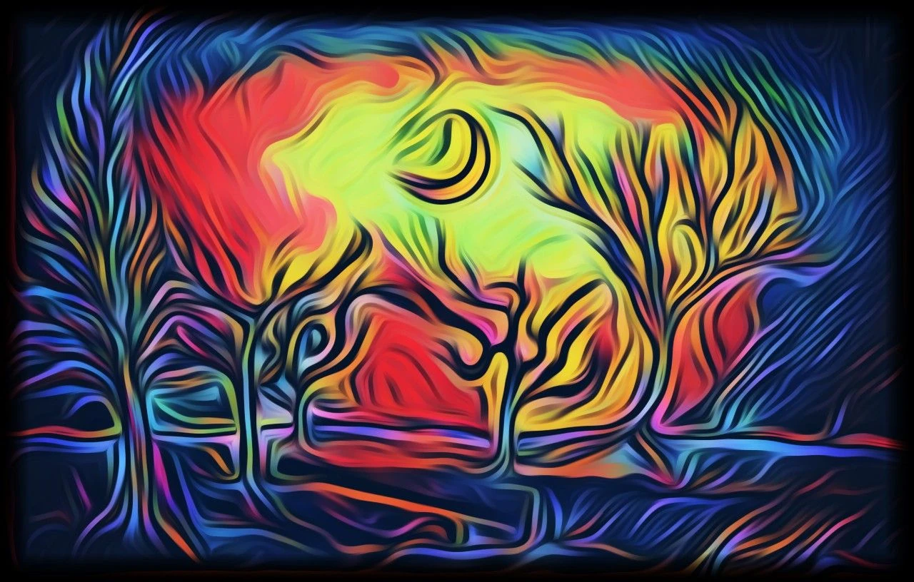 Face Landscape: vivid layers of color forming a human face